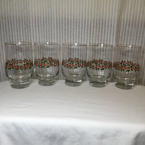 5 Long John Silver's Libbey Christmas Holiday Holly Berries 14 oz Tumblers